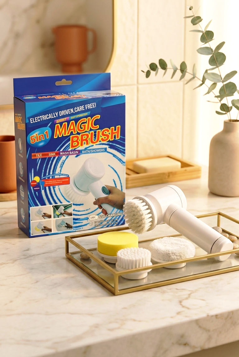 5-in-1 Magic Electric Cleaning Brush – Cordless Handheld Power Scrubber with Interchangeable Heads for Bathroom, Kitchen & Tiles