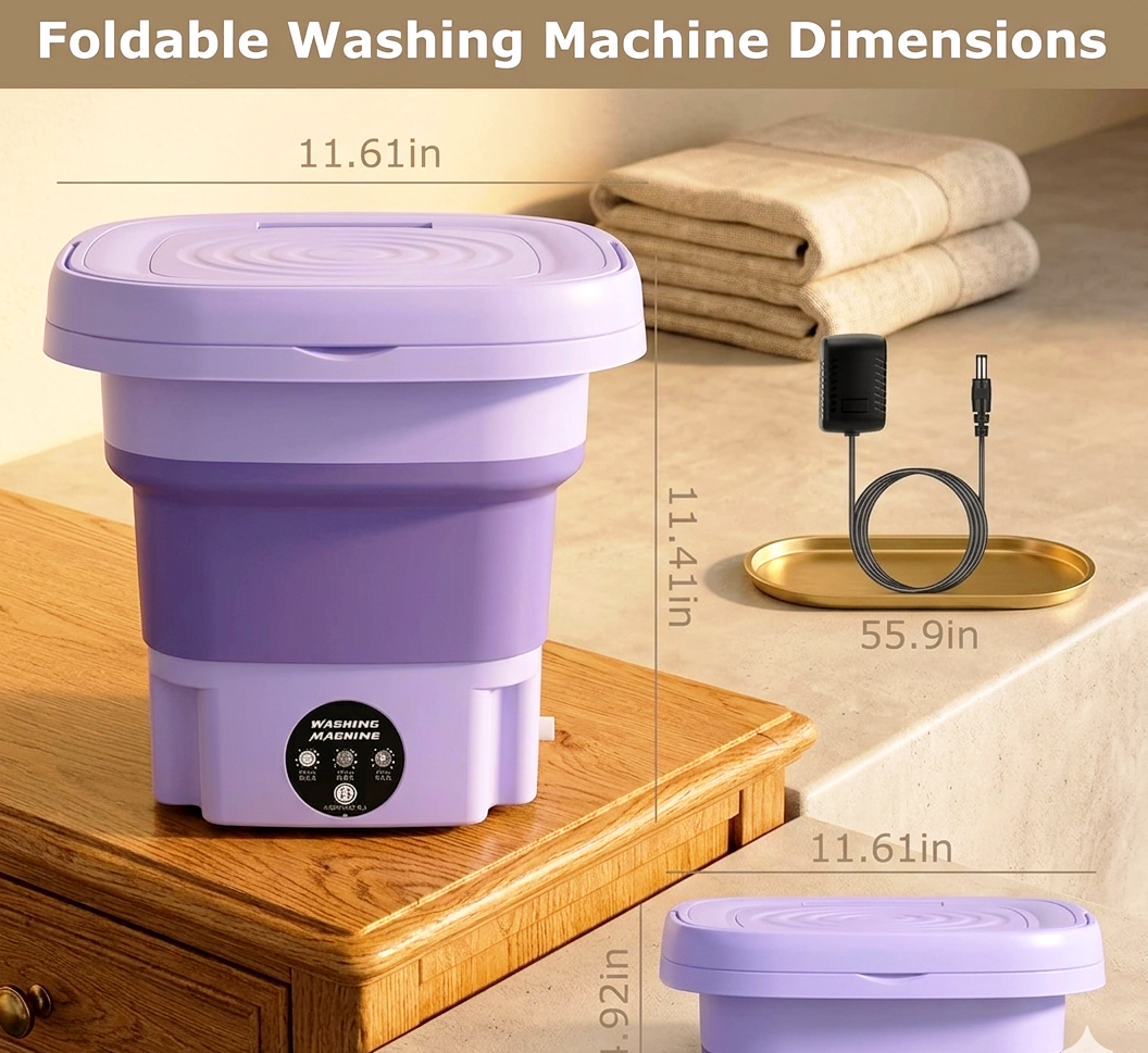 Portable Mini Washing Machine & Foldable Dryer All-in-One: Compact Top-Loading Washer with Spin Dry & Storage Basket for Baby Clothes, Delicates, and Small Spaces