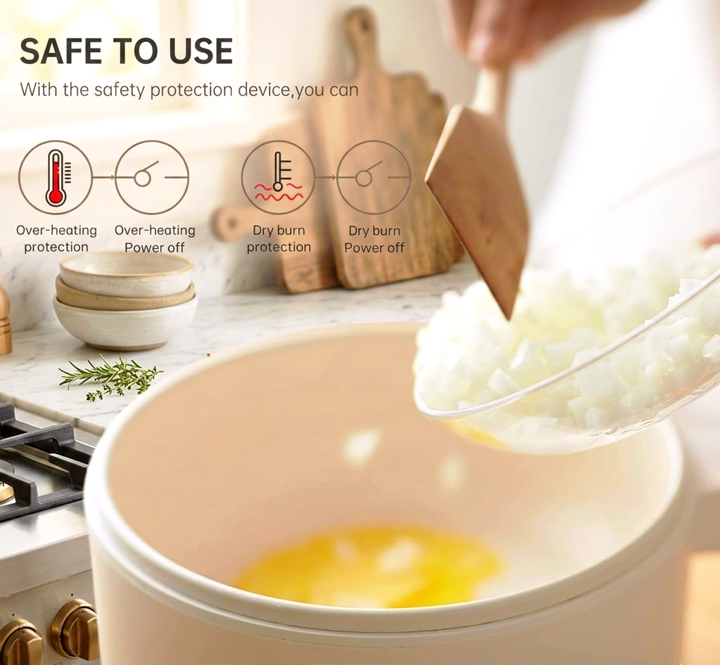 Electric Skillet With Steamer Multi- functional Portable Hot Pot 1.5L - Home - Kitchen - Students - Traveling