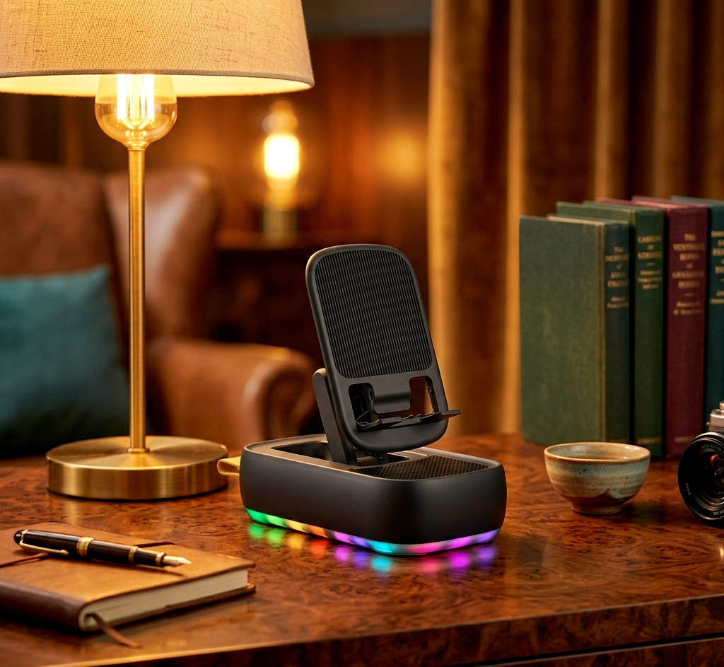 Wireless Bluetooth Speaker Phone Stand – 40.5W High-Power HD Audio Mobile Holder with LED Lights, USB & TF Card Support
