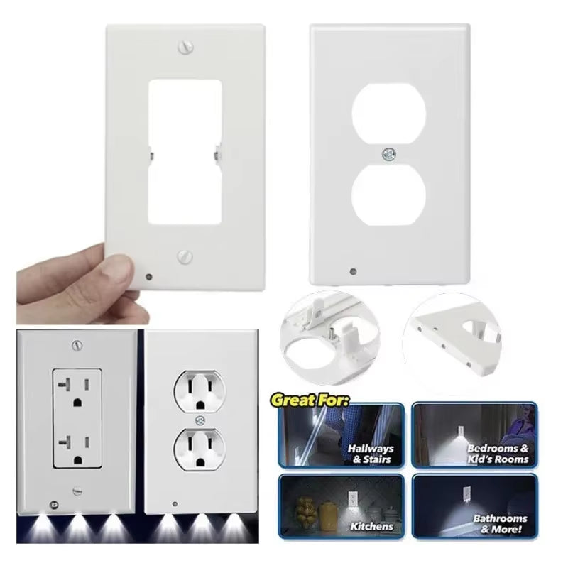 Duplex Electrical Outlet Modern Plugboard Plug-In Electrical Receptacle Wall Plate with LED Night Lights - Auto On/Off Sensor