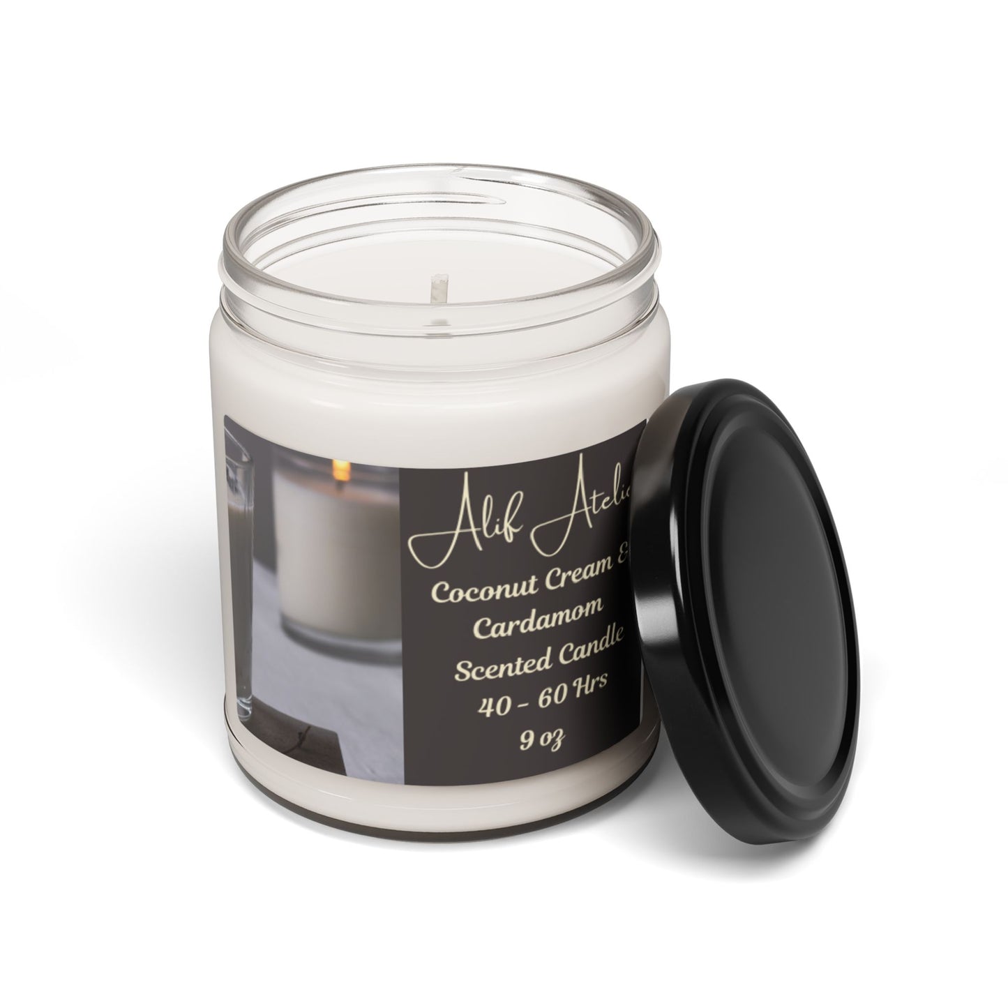 Alif Atelier - Scented Soy Coconut Cream & Cardamom Candle, 9oz -  Scented Cnadle For Home Living Space - Cozy Fall Home Vibes - Home Decor