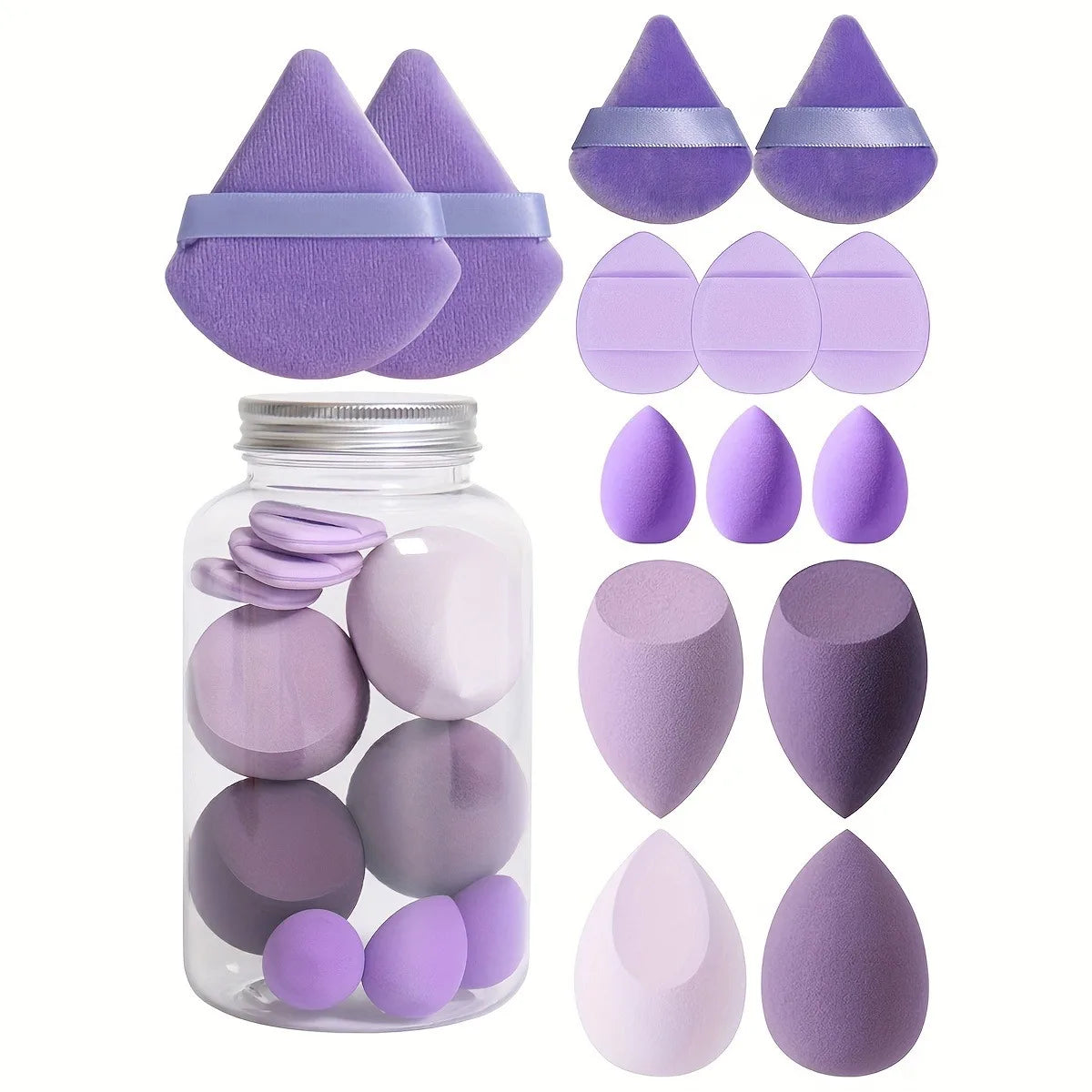 14Pc Makeup Sponge Set with Storage Jar, Velvet Beauty Blenders, Makeup Sponge Finger Puff, Foundation Cosmetic Puffs