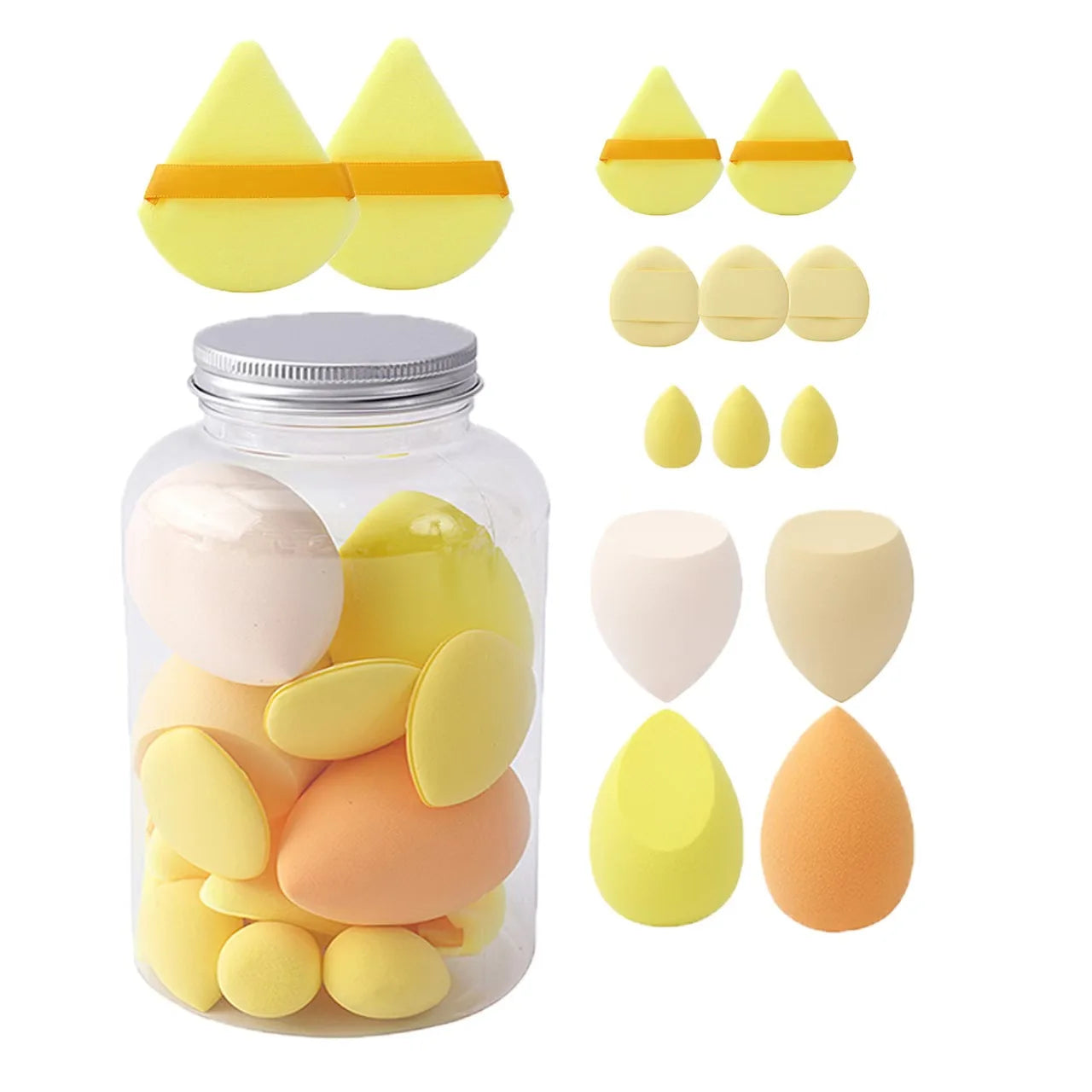 14Pc Makeup Sponge Set with Storage Jar, Velvet Beauty Blenders, Makeup Sponge Finger Puff, Foundation Cosmetic Puffs