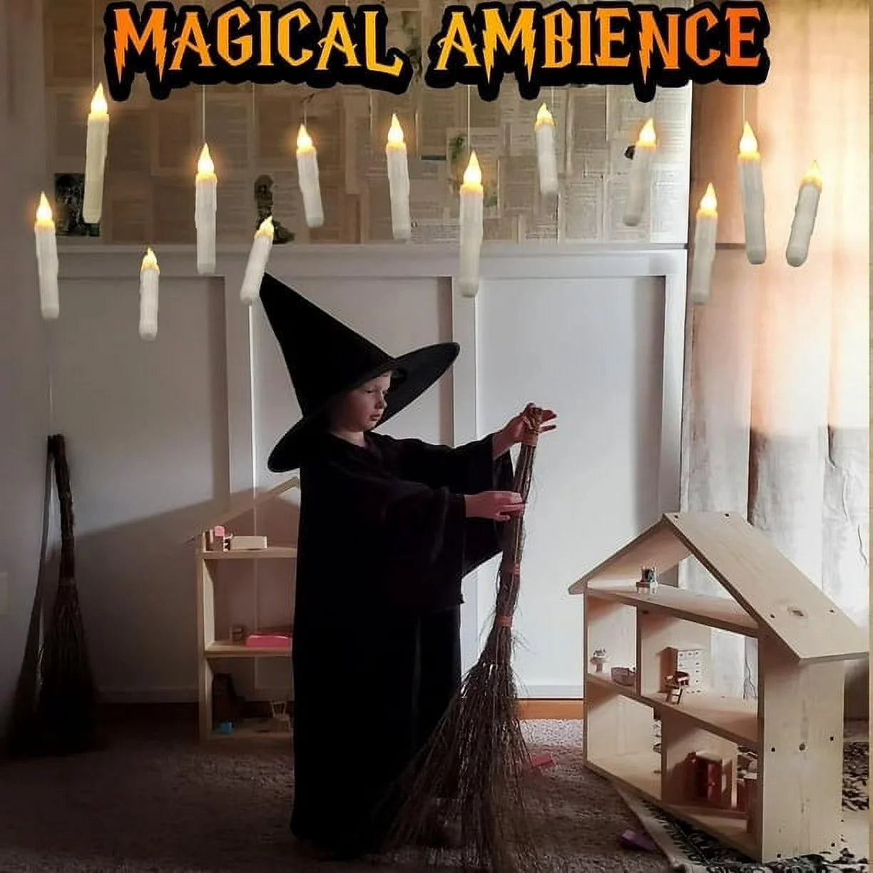 Christmas Decorations, Floating Candles with Wand Remote, 12 Pcs Magic Hanging Candles, Flickering Warm Light Flameless Floating LED Candle