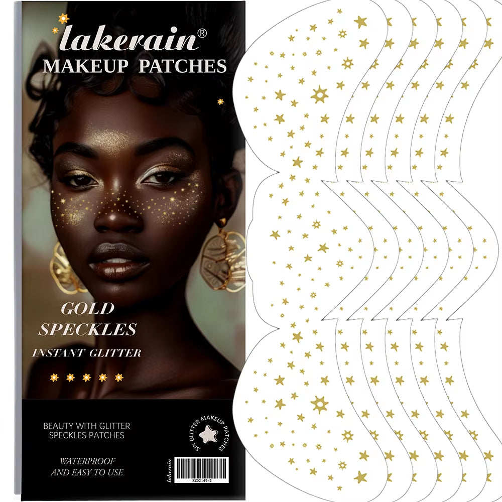 Gold Glitter Skincare Freckles Face Tattoo 6 Sheets/Box for Women Girls Perfect for Halloween Party Makeup