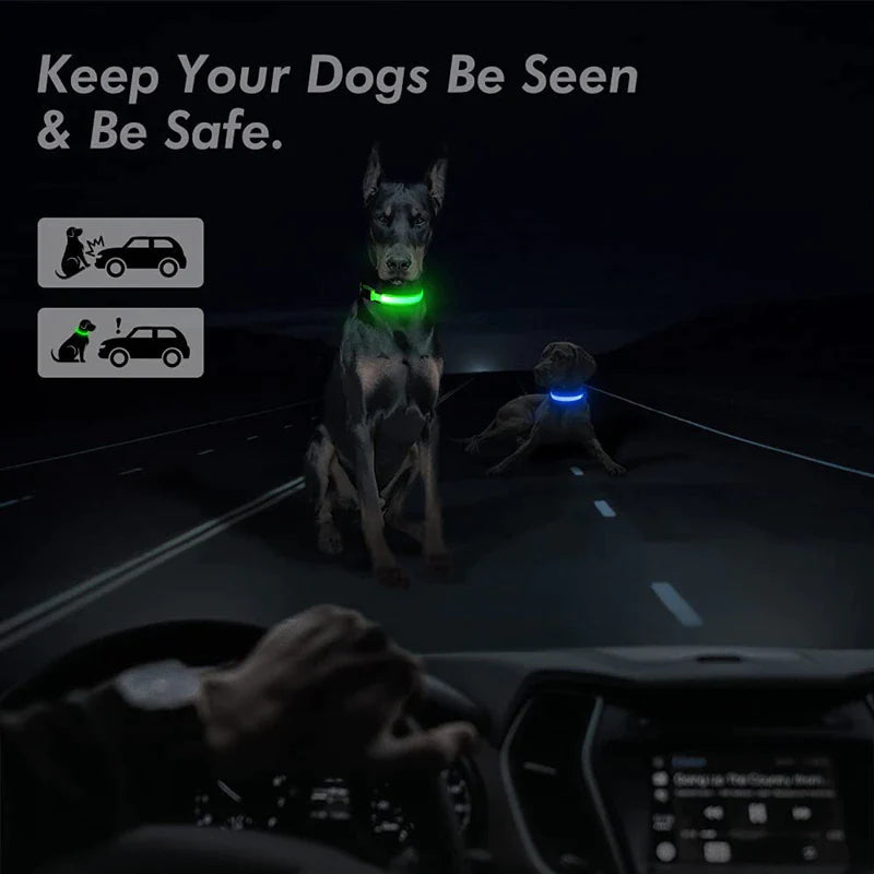 LED Dog Collar with Flashing Lights - Waterproof and Adjustable Bright LED Dog Collar for Night Safety - Waterproof and Durable