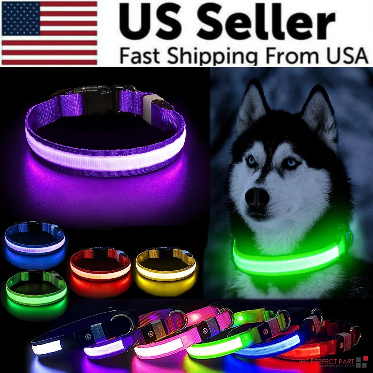 LED Dog Collar with Flashing Lights - Waterproof and Adjustable Bright LED Dog Collar for Night Safety - Waterproof and Durable