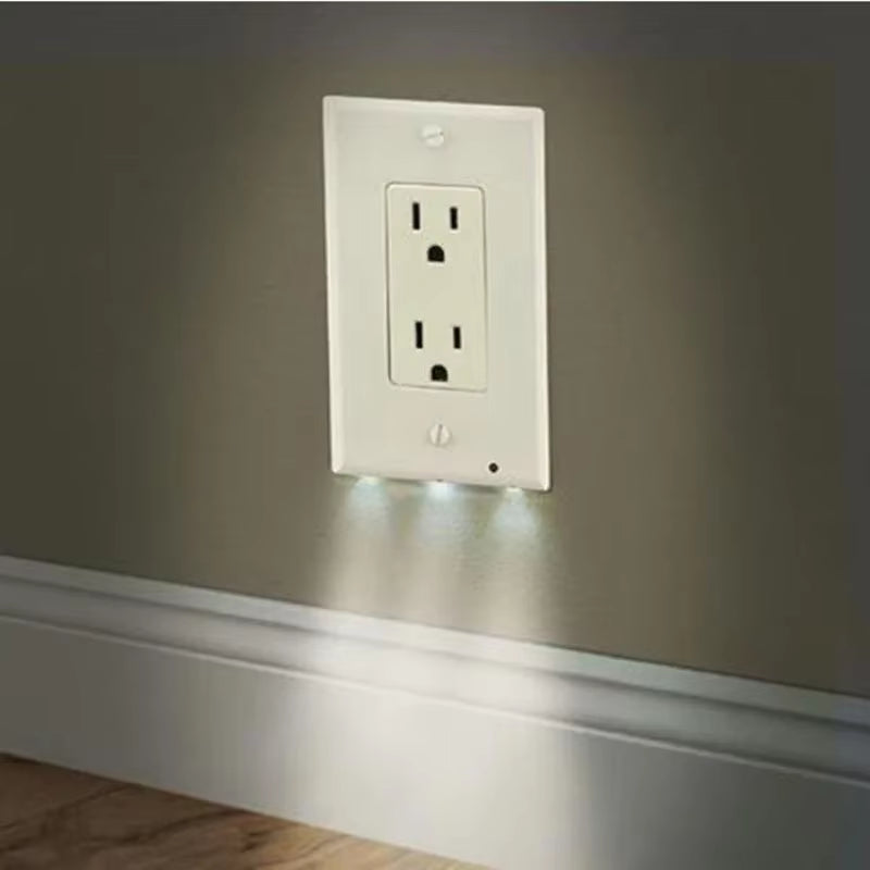 Duplex Electrical Outlet Modern Plugboard Plug-In Electrical Receptacle Wall Plate with LED Night Lights - Auto On/Off Sensor