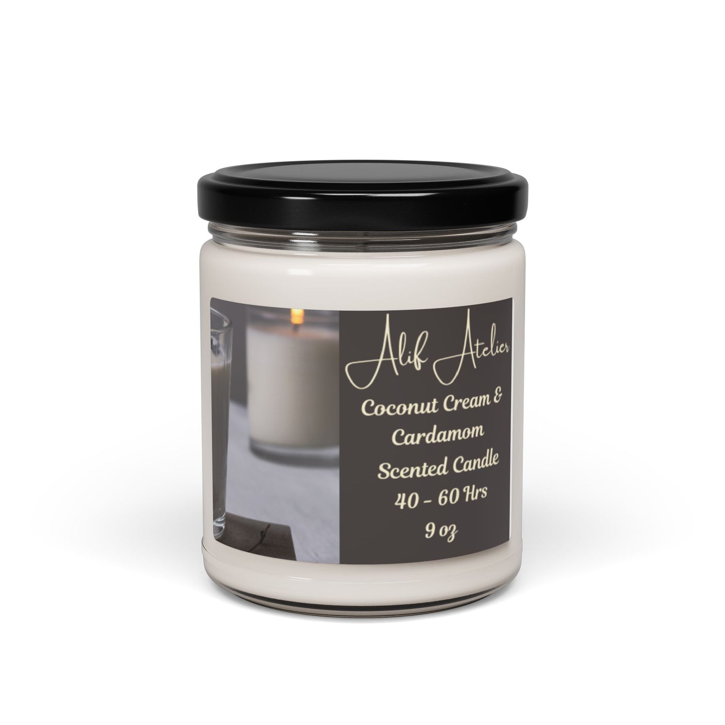 Alif Atelier - Scented Soy Coconut Cream & Cardamom Candle, 9oz -  Scented Cnadle For Home Living Space - Cozy Fall Home Vibes - Home Decor