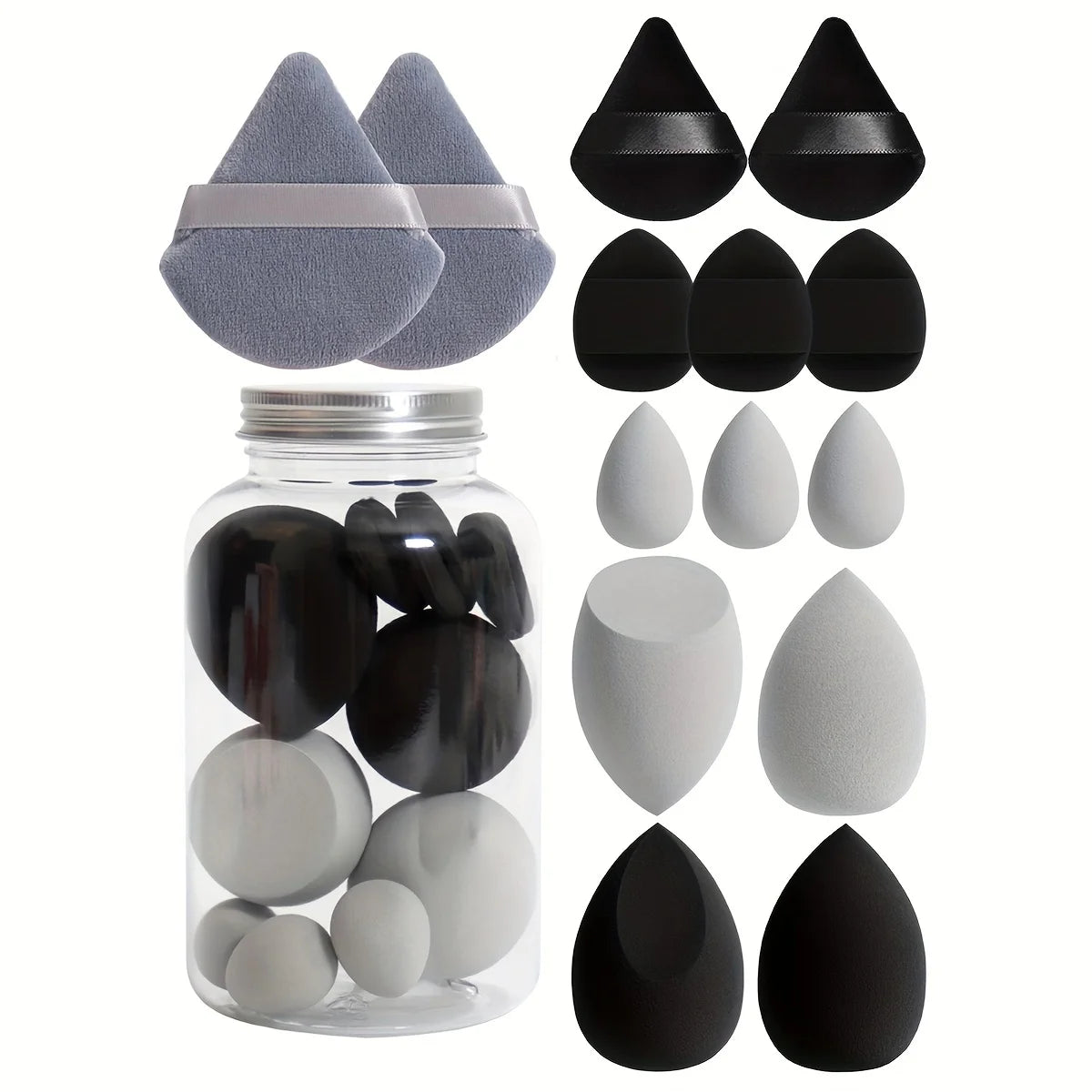 14Pc Makeup Sponge Set with Storage Jar, Velvet Beauty Blenders, Makeup Sponge Finger Puff, Foundation Cosmetic Puffs