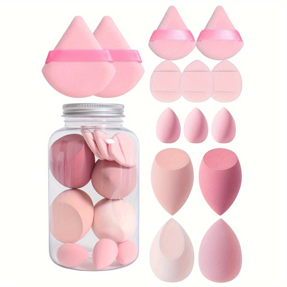 14Pc Makeup Sponge Set with Storage Jar, Velvet Beauty Blenders, Makeup Sponge Finger Puff, Foundation Cosmetic Puffs