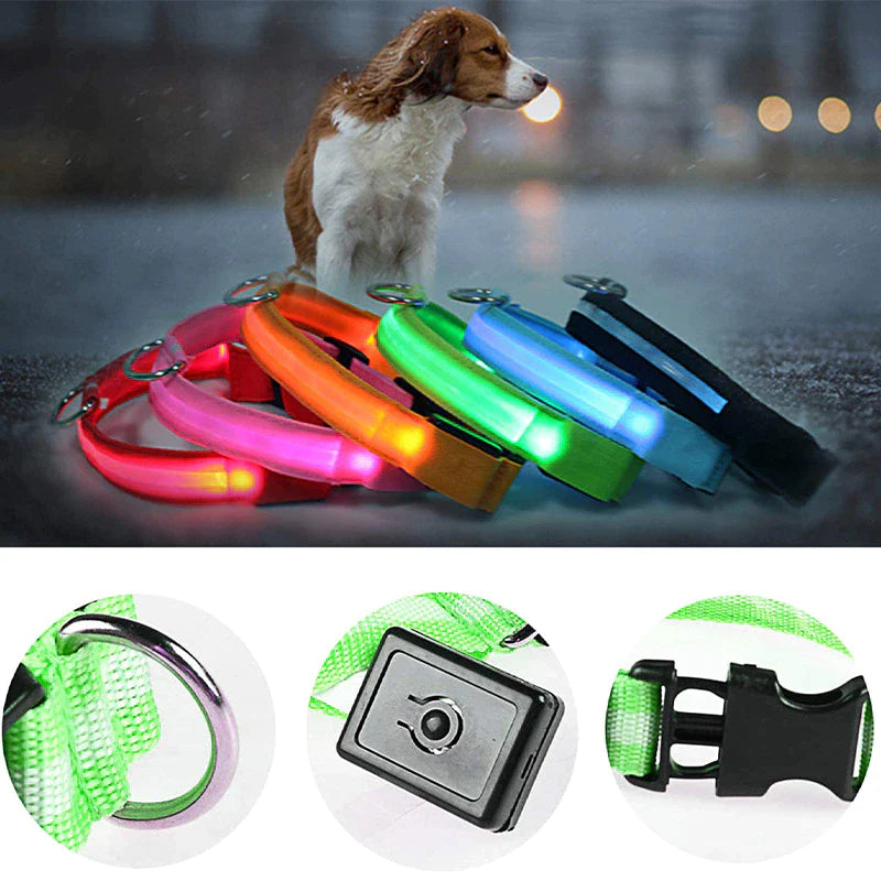 LED Dog Collar with Flashing Lights - Waterproof and Adjustable Bright LED Dog Collar for Night Safety - Waterproof and Durable