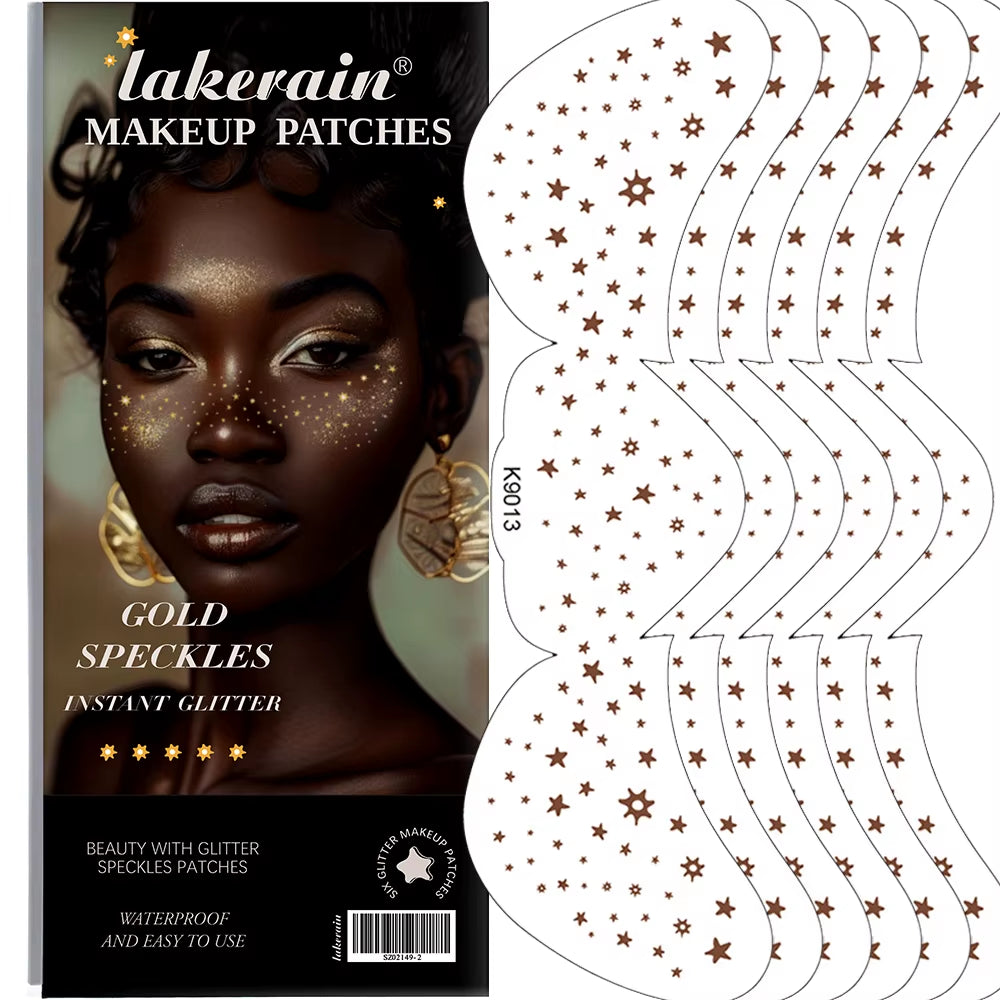 Gold Glitter Skincare Freckles Face Tattoo 6 Sheets/Box for Women Girls Perfect for Halloween Party Makeup