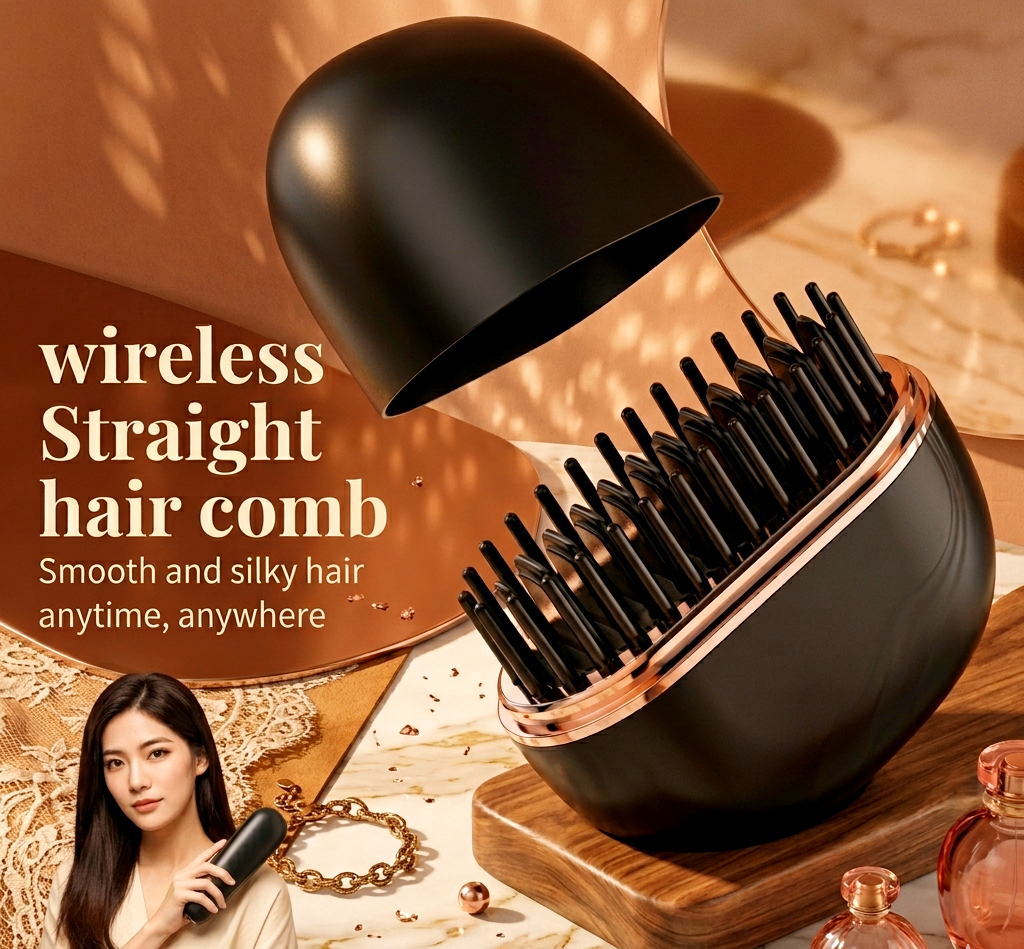 Mini Wireless Hair & Beard Straightening Comb - Portable Straightener Damage-Free Heat Tech - Travel-Sized - Unisex