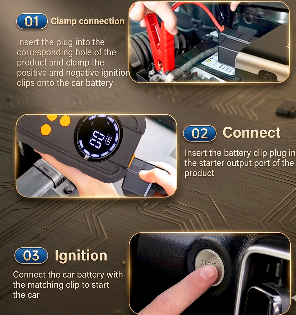4-in-1 Portable Car Jump Starter & Tire Inflator: 1000A Peak Battery Booster with 150 PSI Air Compressor Smart Car Emergency Kit