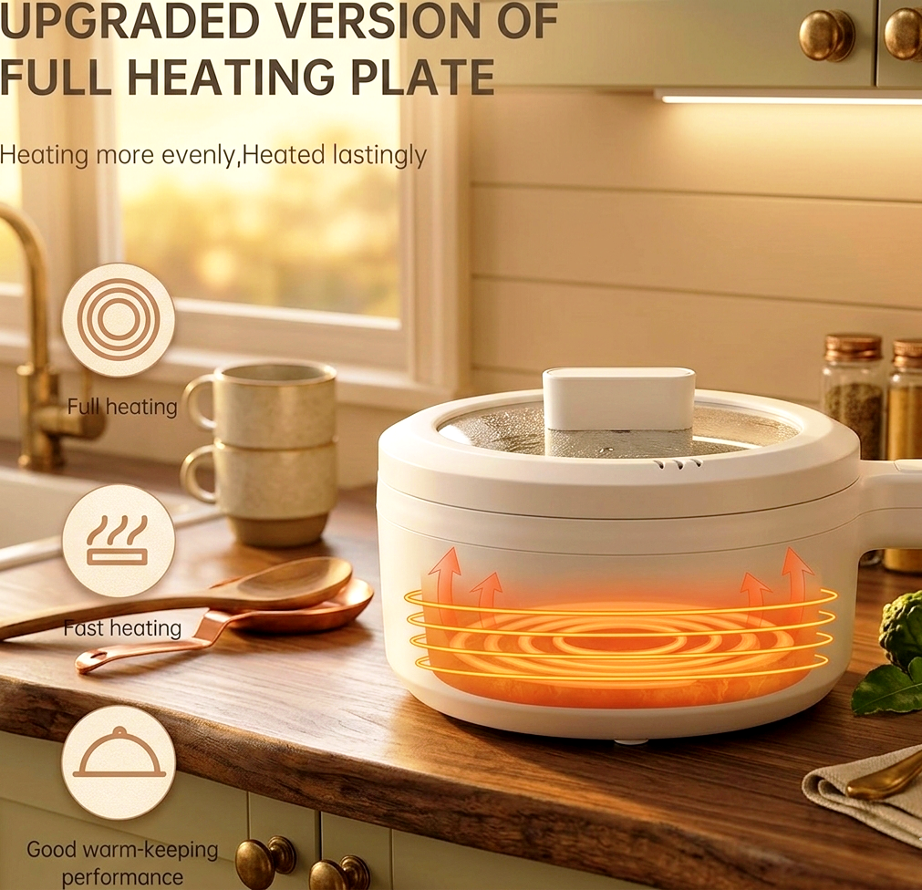 Electric Skillet With Steamer Multi- functional Portable Hot Pot 1.5L - Home - Kitchen - Students - Traveling
