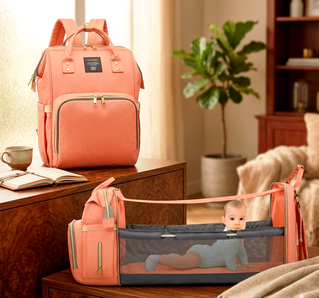 3-in-1 Foldable Baby Diaper Bag Backpack with Stroller Straps – Durable Waterproof Travel Cradle & Toddler Changing Station – Stylish Large Capacity Maternity Bag for Mom and Dad