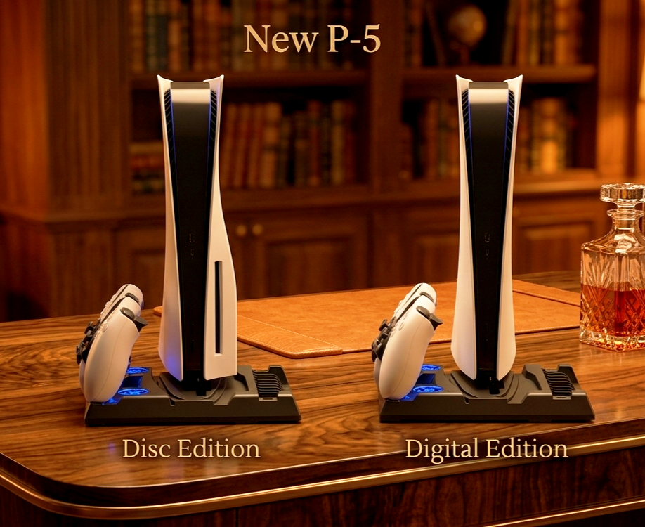 PS5 Vertical Cooling Stand & Dual Controller Charging Station with LED Indicators