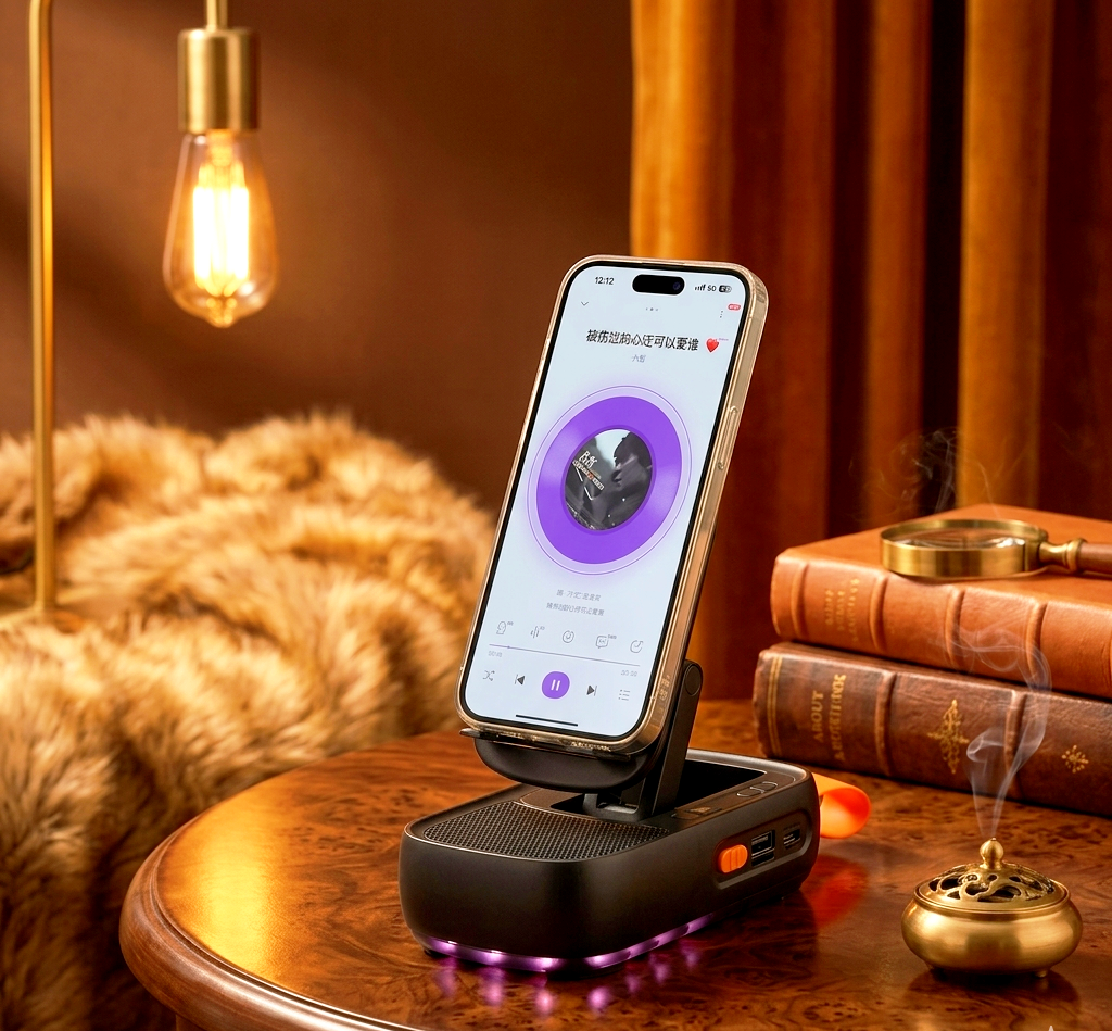 Wireless Bluetooth Speaker Phone Stand – 40.5W High-Power HD Audio Mobile Holder with LED Lights, USB & TF Card Support