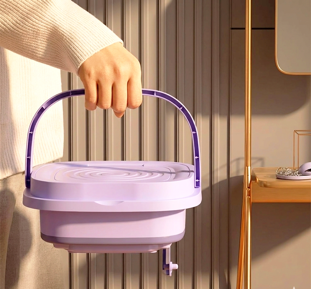 Portable Mini Washing Machine & Foldable Dryer All-in-One: Compact Top-Loading Washer with Spin Dry & Storage Basket for Baby Clothes, Delicates, and Small Spaces