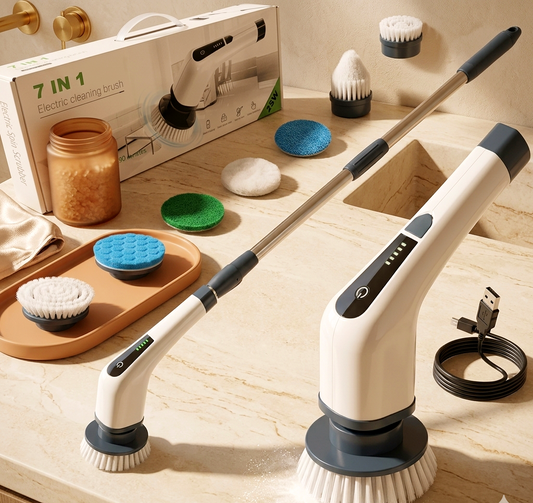 9-in-1 Electric Spin Scrubber: Cordless Cleaning Brush with 8 Replaceable Heads, Adjustable Long Extension Handle (25-140cm), & 300RPM High-Speed Rotation – Ideal for Bathroom, Tub, Tile, and Floor