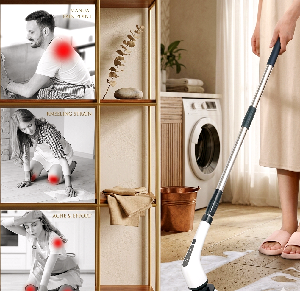 7-in-1 Electric Spin Scrubber: Cordless Cleaning Brush with 8 Replaceable Heads, Adjustable Long Extension Handle (25-140cm), & 300RPM High-Speed Rotation – Ideal for Bathroom, Tub, Tile, and Floor