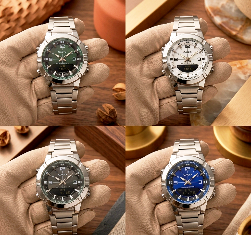 Casio Men's Analog-Digital Stainless Steel Watch – Black Dial & Silver-Tone Bracelet