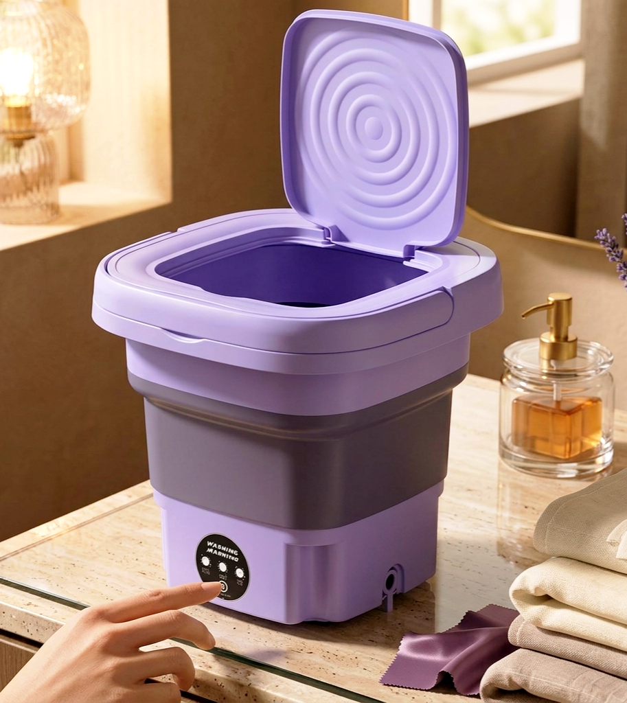 Portable Mini Washing Machine & Foldable Dryer All-in-One: Compact Top-Loading Washer with Spin Dry & Storage Basket for Baby Clothes, Delicates, and Small Spaces