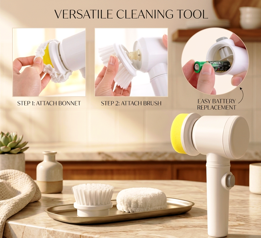 5-in-1 Magic Electric Cleaning Brush – Cordless Handheld Power Scrubber with Interchangeable Heads for Bathroom, Kitchen & Tiles