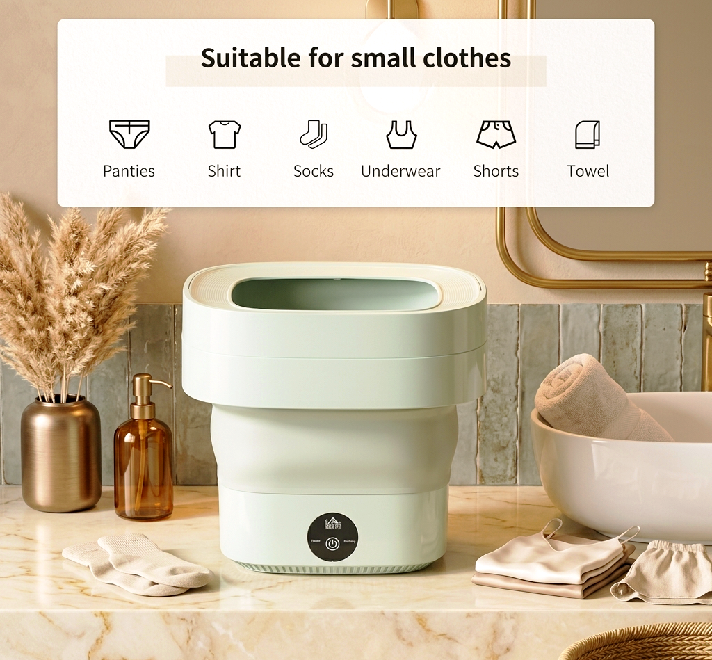 Portable Mini Washing Machine & Foldable Dryer All-in-One: Compact Top-Loading Washer with Spin Dry & Storage Basket for Baby Clothes, Delicates, and Small Spaces
