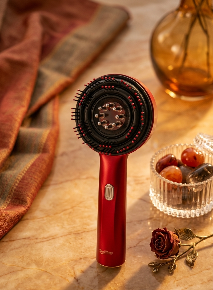 3-in-1 Electric 72 Bristle Scalp Massager & Oil Applicator - Red / Blue Light Therapy Hair Growth Brush with 360° Kneading Massage and Serum Tank