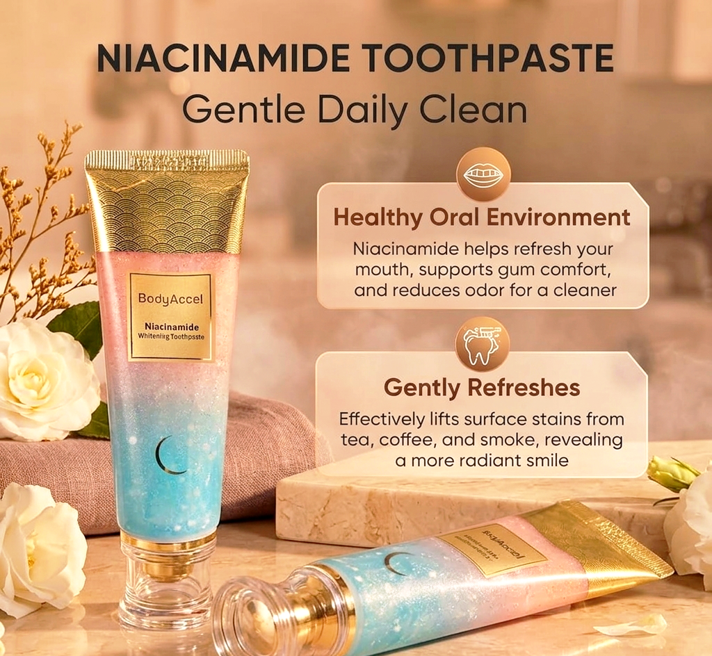 Niacinamide Whitening Toothpaste for Sensitive Teeth - Stain Remover with Calcium Carbonate & Hydrated Silica for Enamel Repair and Fresh Breath 100g