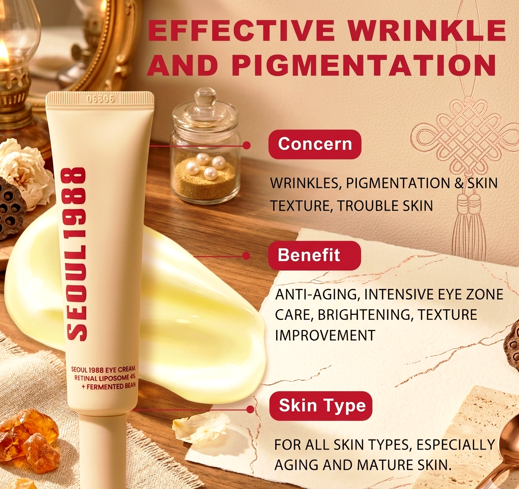 Seoul 1988 Retinal Liposome- Eye Cream (30ml) – Anti-Aging K-Beauty Eye Treatment with Fermented Bean Extract for Dark Circles, Fine Lines, and Puffiness – Firming & Brightening Korean Skincare