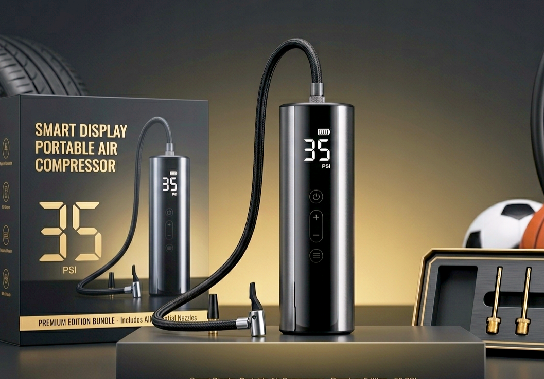 Smart Display Portable Air Compressor - Digital Tire Inflator with USB Rechargeable Battery and Auto Shut-Off