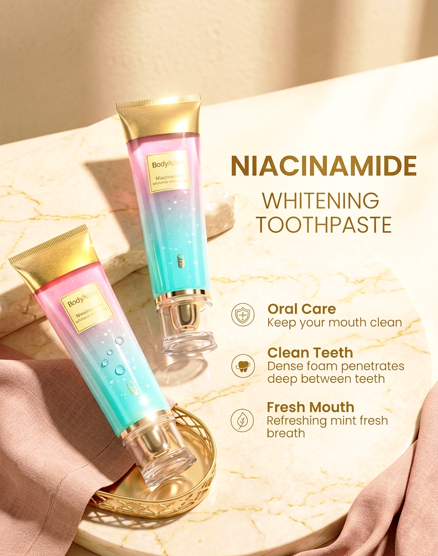 Niacinamide Whitening Toothpaste for Sensitive Teeth - Stain Remover with Calcium Carbonate & Hydrated Silica for Enamel Repair and Fresh Breath 100g