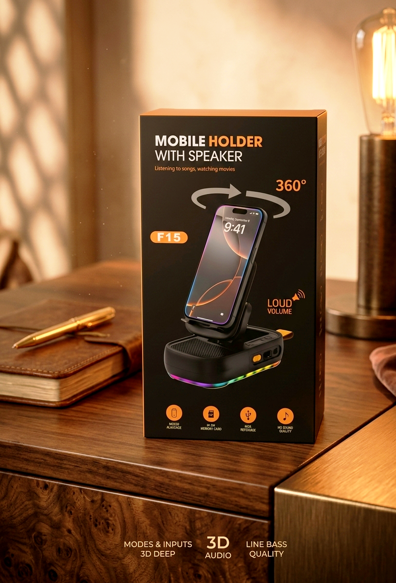 Wireless Bluetooth Speaker Phone Stand – 40.5W High-Power HD Audio Mobile Holder with LED Lights, USB & TF Card Support