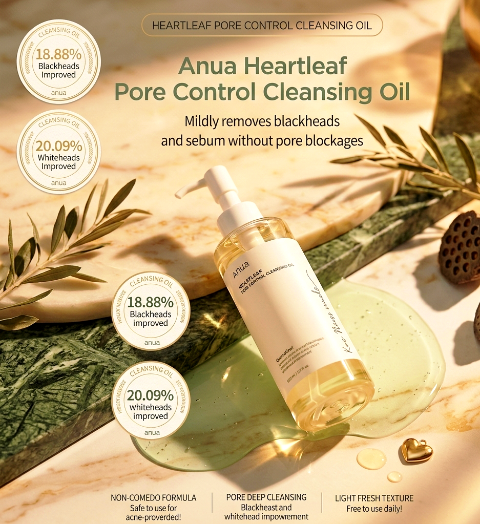 Anua Heartleaf Pore Control Cleansing Oil - Face Make-up BlackHead Remover Oil For Men Women 200 ml