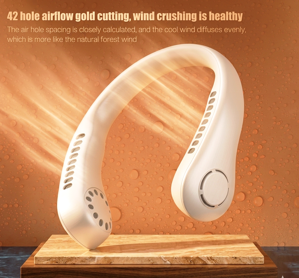 Portable Bladeless Neck Fan – 360° Airflow, 42 Air Outlets, Rechargeable Hands-Free Wearable Fan for Gym, Travel & Outdoor Use