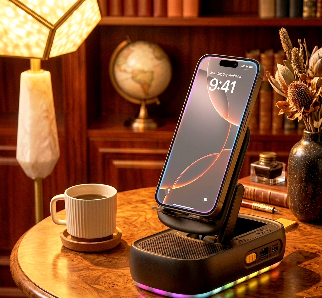 Wireless Bluetooth Speaker Phone Stand – 40.5W High-Power HD Audio Mobile Holder with LED Lights, USB & TF Card Support