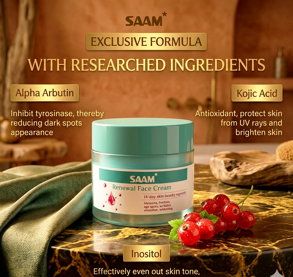 SAAM Renewal Face Cream (50g) – Advanced Melasma & Dark Spot Treatment with Alpha Arbutin & Kojic Acid