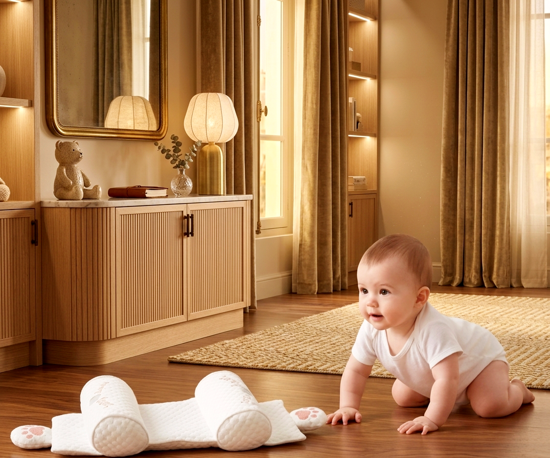 Infant Head Shaping Pillow – Hypoallergenic White Cotton Support Cushion for Newborns – Includes Breathable Cross-over Pillowcase – Machine Washable