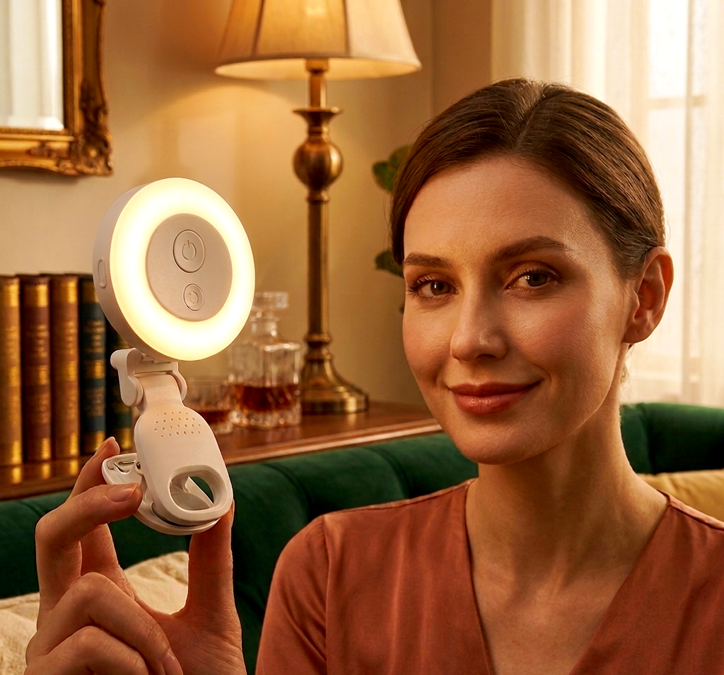 Selfie Glow Mirror – Portable LED Makeup Mirror with Adjustable Brightness & USB Charging