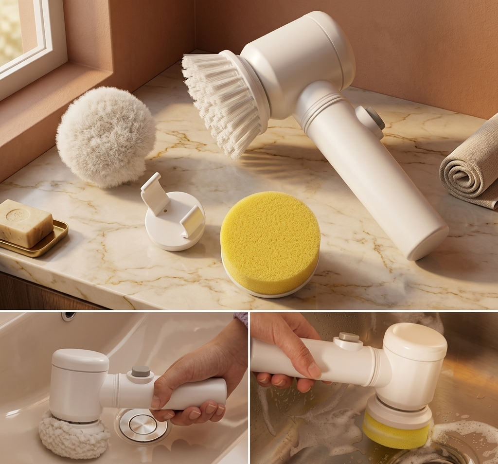 5-in-1 Magic Electric Cleaning Brush – Cordless Handheld Power Scrubber with Interchangeable Heads for Bathroom, Kitchen & Tiles