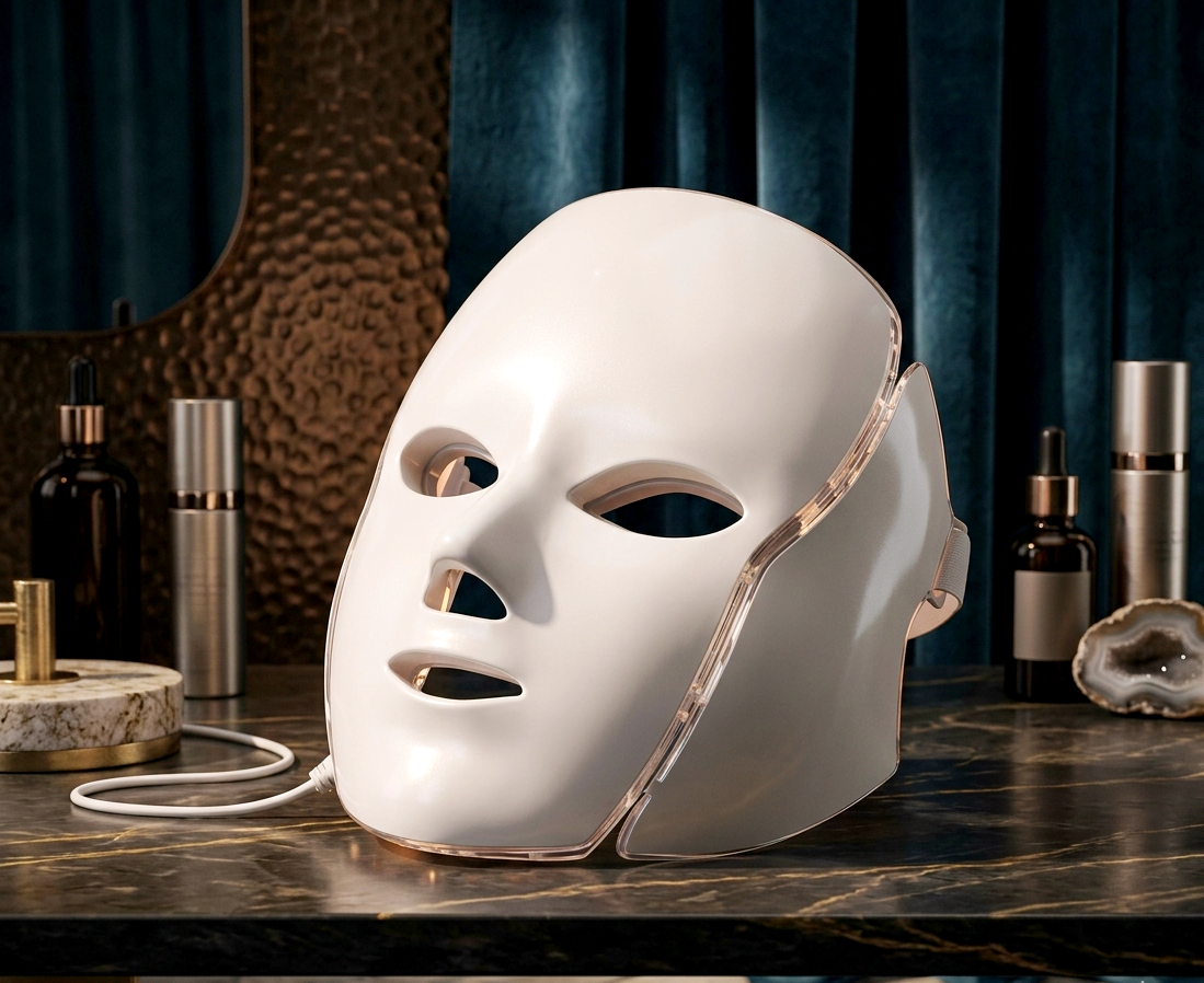 7-Color LED Photon Rejuvenation Face & Neck Mask with Remote Control for Anti-Aging and Acne Treatment