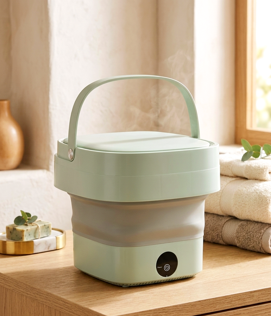 Portable Mini Washing Machine & Foldable Dryer All-in-One: Compact Top-Loading Washer with Spin Dry & Storage Basket for Baby Clothes, Delicates, and Small Spaces