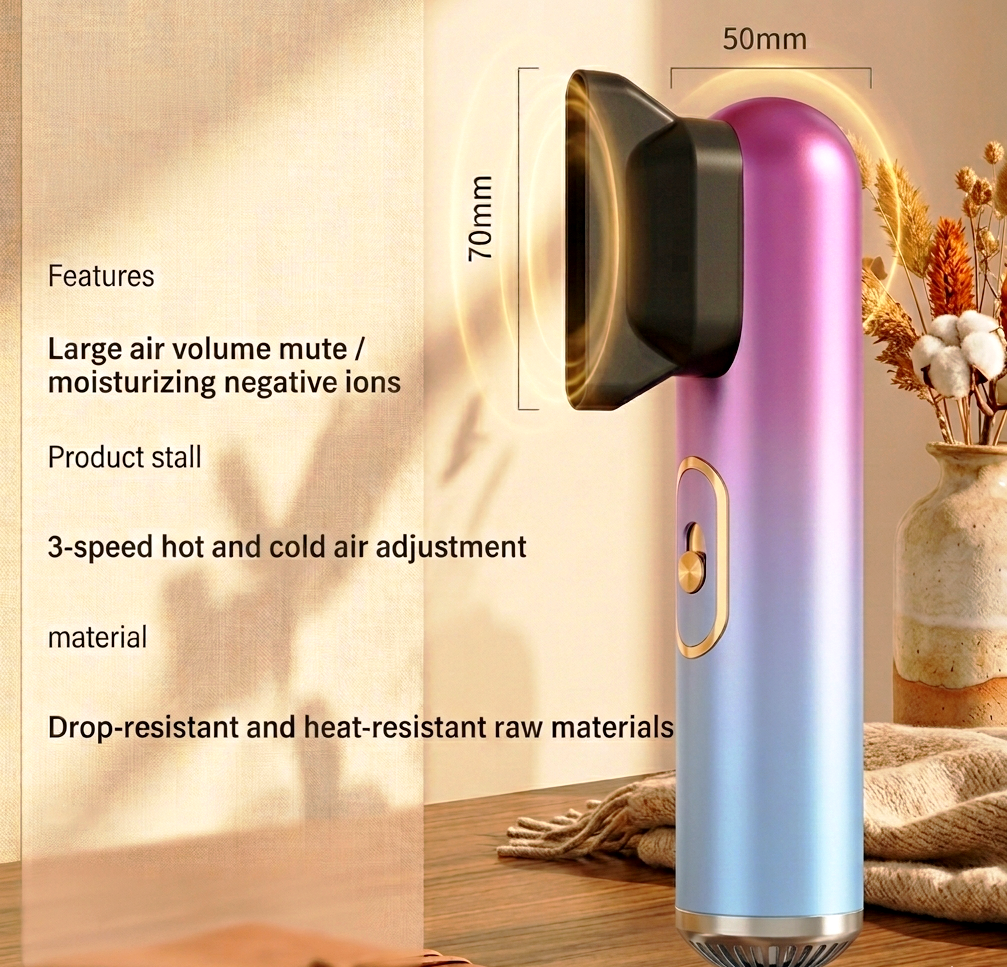 Hair Dryer with Comb Portable Thermostatic Hot & Cold Temperatures 3 Wind Speed Adjustable Hair Dryer