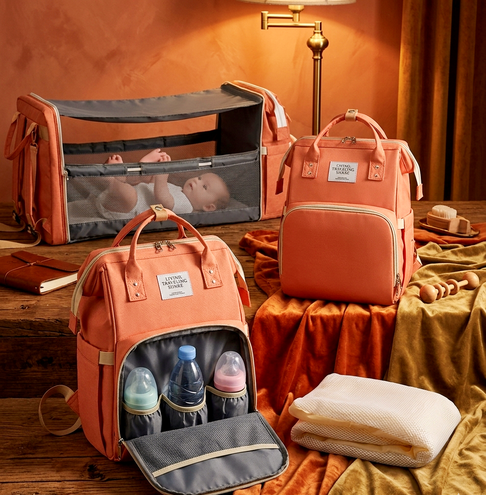 3-in-1 Foldable Baby Diaper Bag Backpack with Stroller Straps – Durable Waterproof Travel Cradle & Toddler Changing Station – Stylish Large Capacity Maternity Bag for Mom and Dad