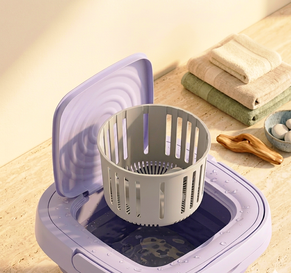 Portable Mini Washing Machine & Foldable Dryer All-in-One: Compact Top-Loading Washer with Spin Dry & Storage Basket for Baby Clothes, Delicates, and Small Spaces