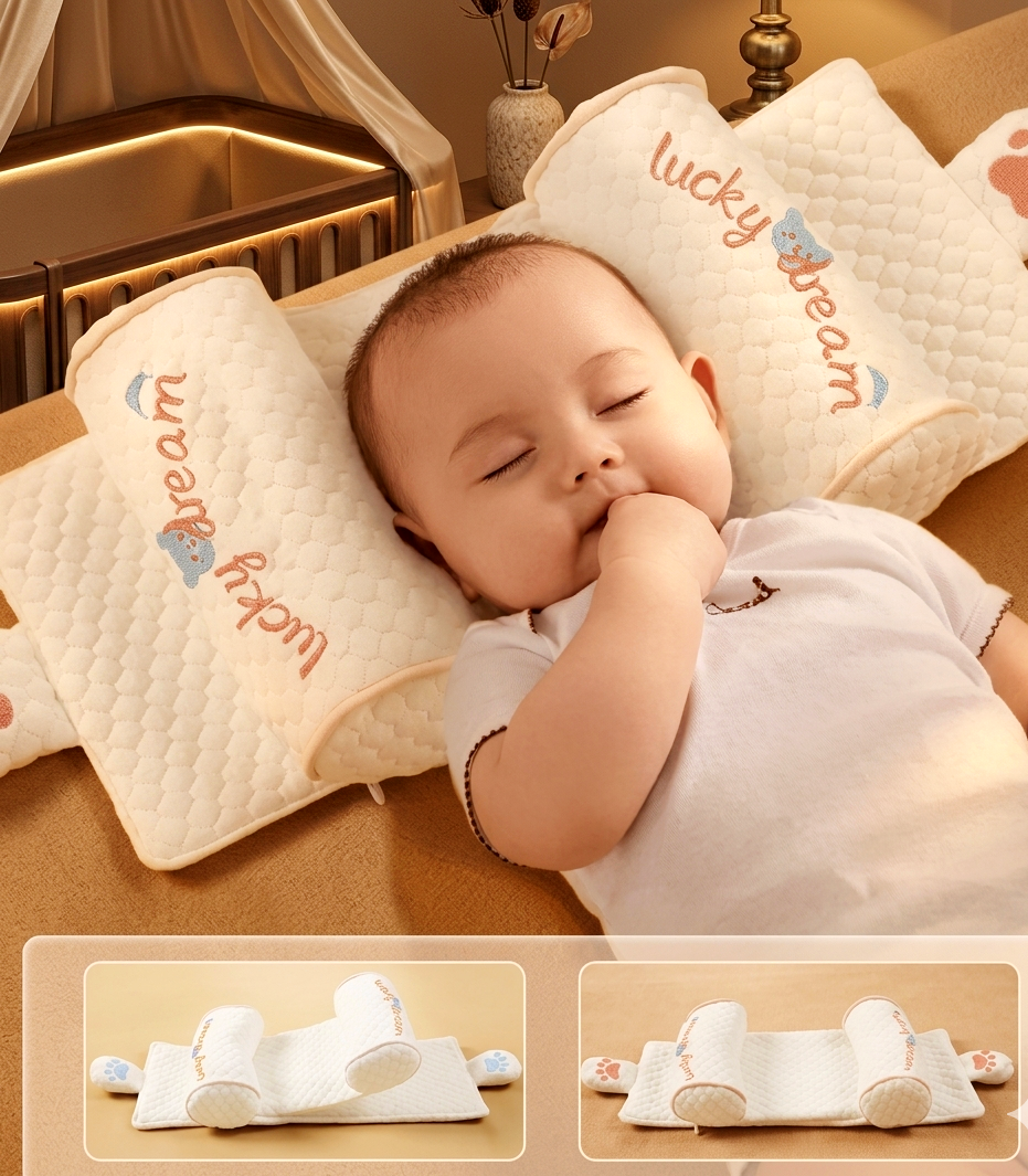 Infant Head Shaping Pillow – Hypoallergenic White Cotton Support Cushion for Newborns – Includes Breathable Cross-over Pillowcase – Machine Washable